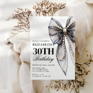 Black Bow Elegant 30th Birthday Invitation