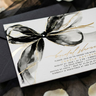 Black Bow Elegant Romantic Modern Bridal Shower Foil Invitation