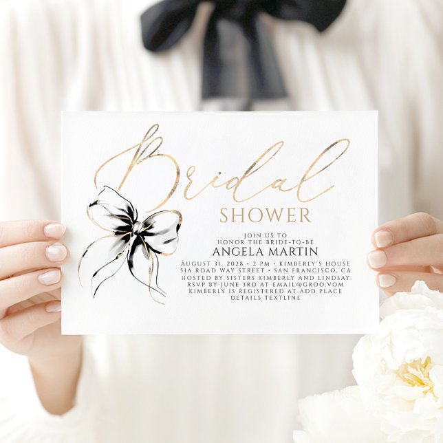 Black Bow Elegant Romantic Modern Bridal Shower Invitation (Black Bow Bridal Shower Invitations)