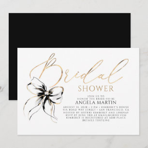 Black Bow Elegant Romantic Modern Bridal Shower Invitation
