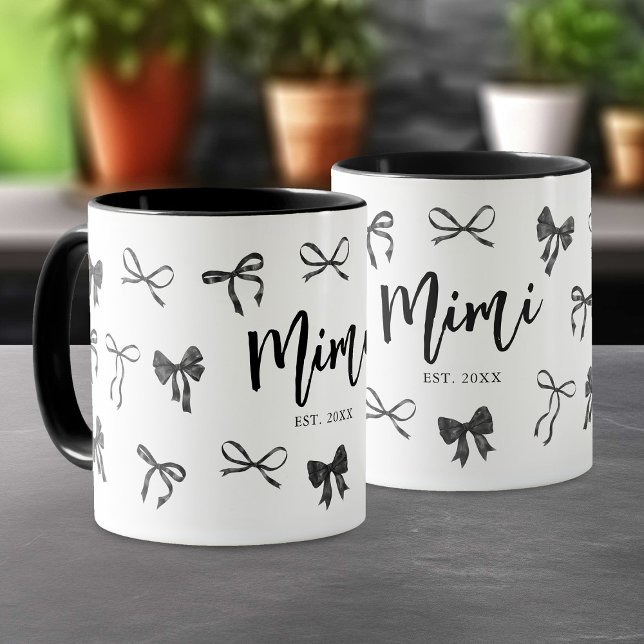 Black Bow Established Year Grandmother Mimi Mug (Creator Uploaded)