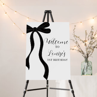 Black Bow First Birthday Birthday Welcome Sign