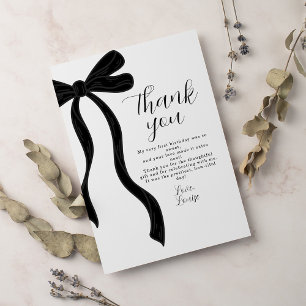 Black Bow First Birthday Coquette Thank You Card