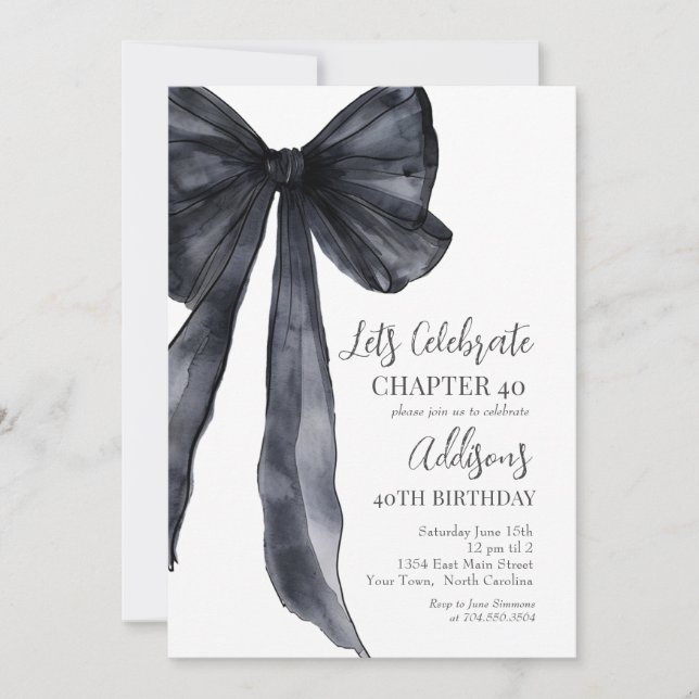 Black Bow Forty 40th Birthday Party Invitation (Front)