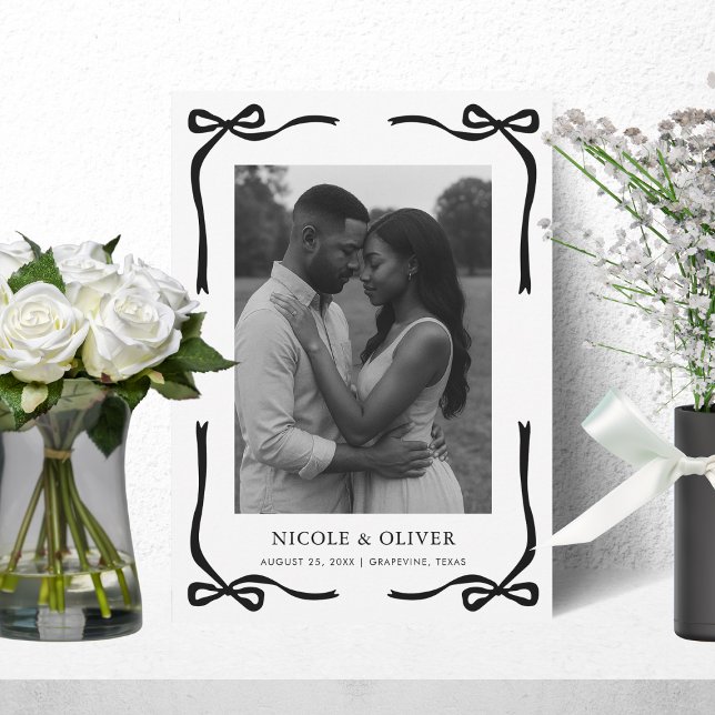 Black Bow Frame & Simple Modern Photo Wedding Save The Date (Creator Uploaded)