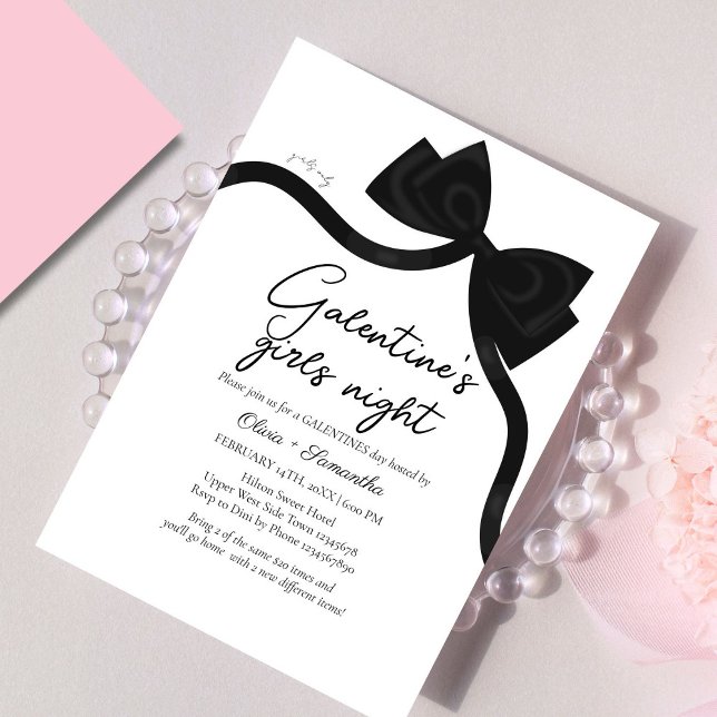 Black bow Galentine's girl night Valentine Invitation (Creator Uploaded)