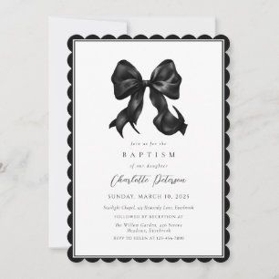 Black Bow Girl Baptism Invitation