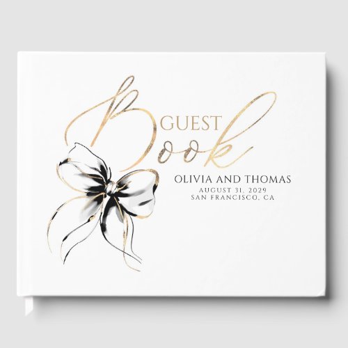 Black Bow Gold Script Guest Book