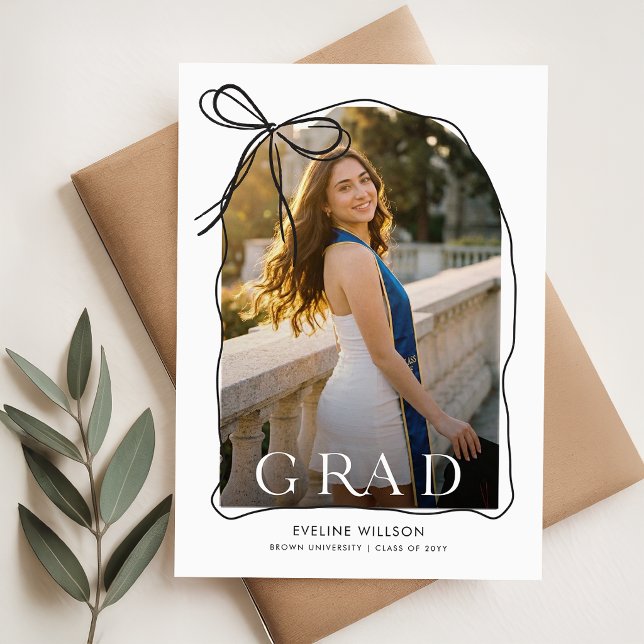 Black Bow Grad Arch Photo Graduation Invitation Postcard (Creator Uploaded)