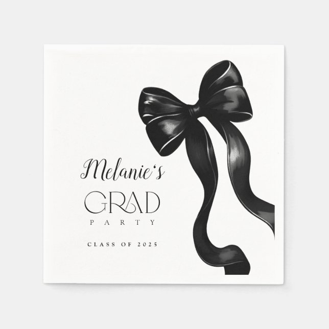 Black Bow Grad Party  Napkins (Front)
