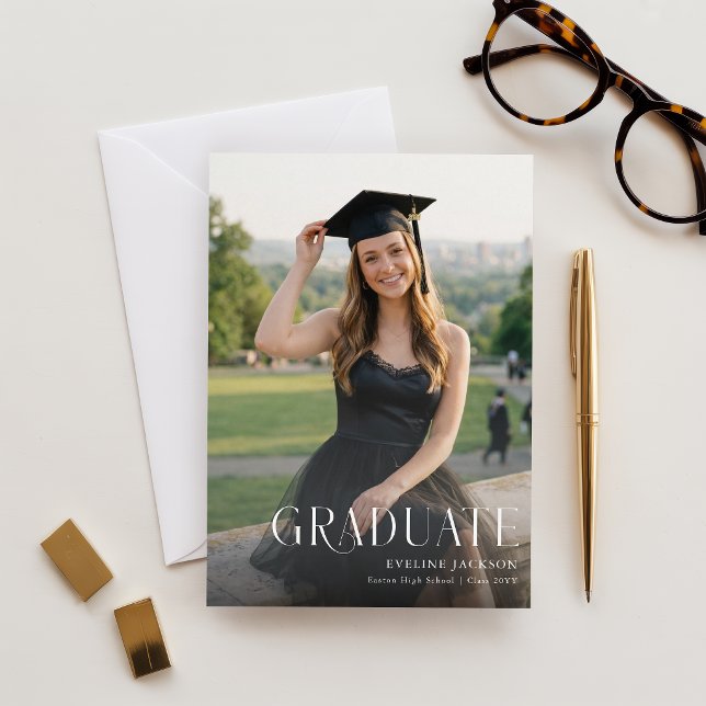 Black Bow Grad Party Photo Graduation Invitation Postcard (Creator Uploaded)