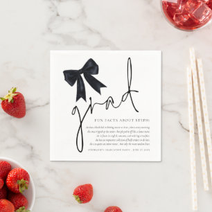 Black Bow Grad Script Fun Facts Graduation Party Napkins