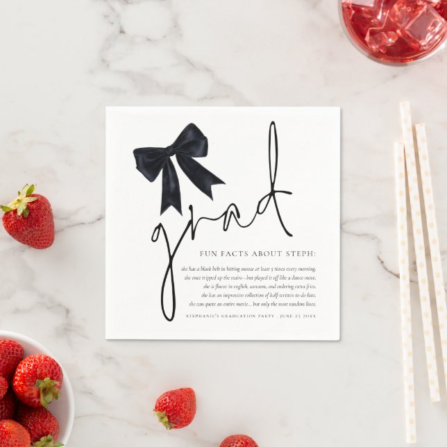 Black Bow Grad Script Fun Facts Graduation Party Napkins (Insitu)