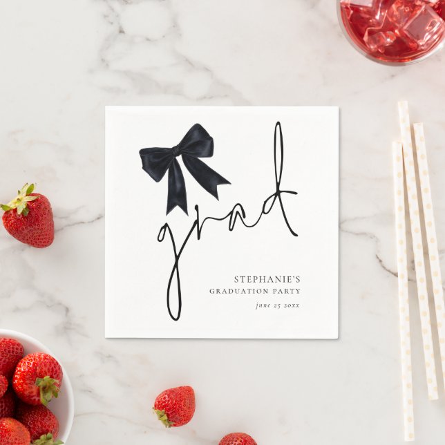 Black Bow Grad Script Name Date Graduation Party Napkins (Insitu)