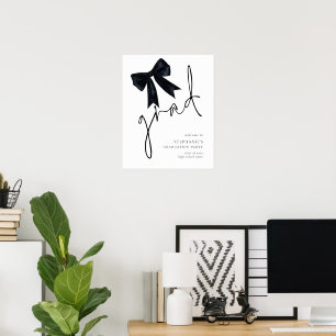 Black Bow Grad Script Welcome to Graduation Party Poster