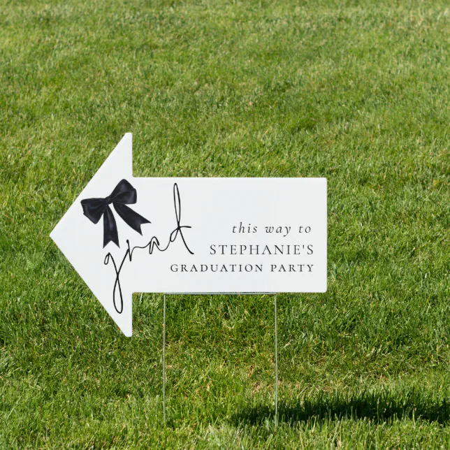 Black Bow Grad This Way To Gradation Party Arrow Sign | Zazzle