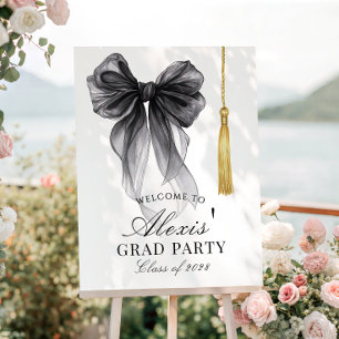 Black Bow Graduation Cap Tassel Party Welcome sign