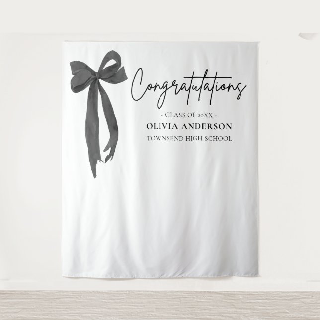 Black Bow Graduation Congratulation Photo Backdrop (Front)