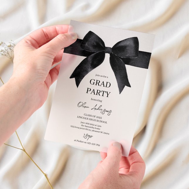 Black Bow Graduation Invitation | Elegant Modern  (Creator Uploaded)