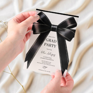 Black Bow Graduation Invitation   Elegant Modern 