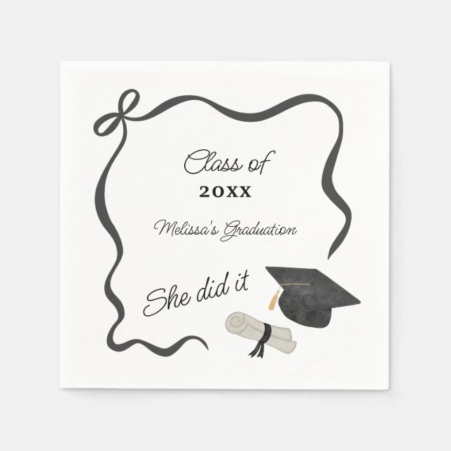 Black Bow Graduation Napkins (Front)