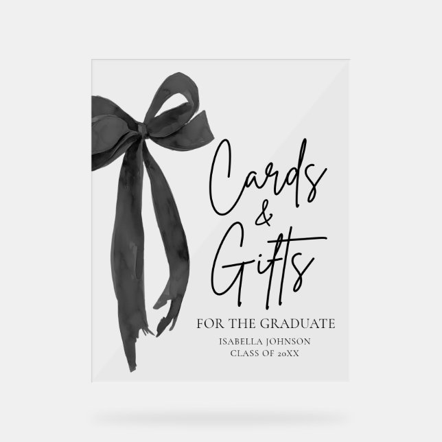 Black Bow Graduation Party Graduate Cards & Gifts Acrylic Sign (Front)