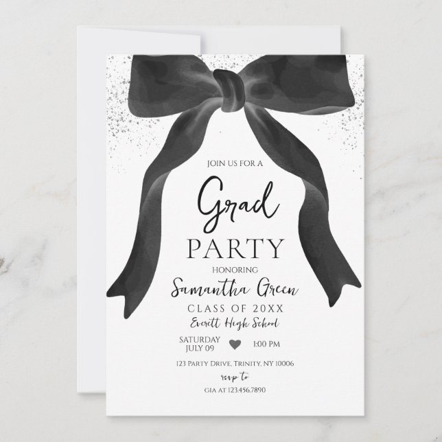 Black Bow Graduation Party Invitation (Front)