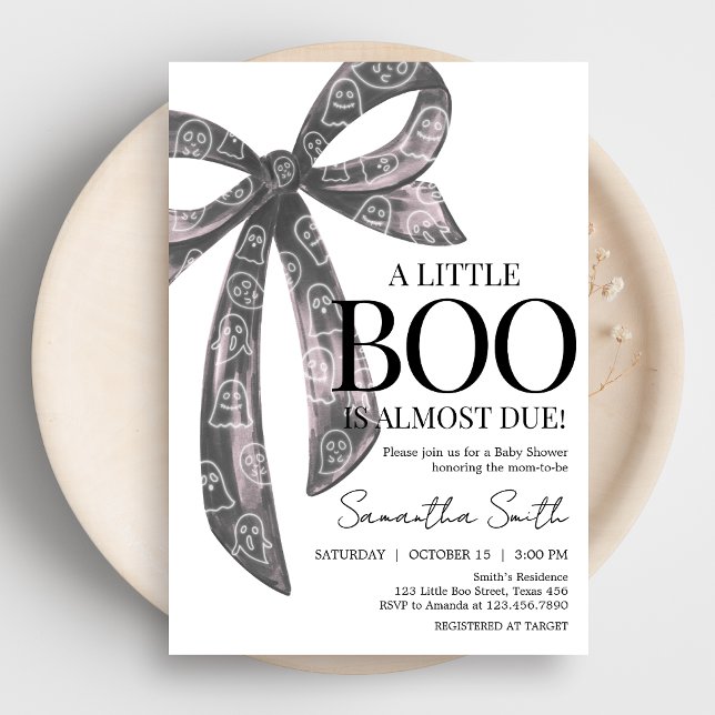 Black Bow Halloween Baby Shower Invitation (Black Bow Little Boo Coquette Halloween Baby Shower invitation)