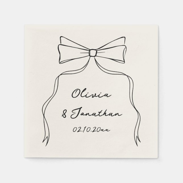 Black Bow Hand Drawn Quirky Wedding Napkins (Front)