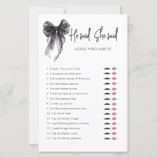 Black Bow He Said She Said Bridal Shower Game