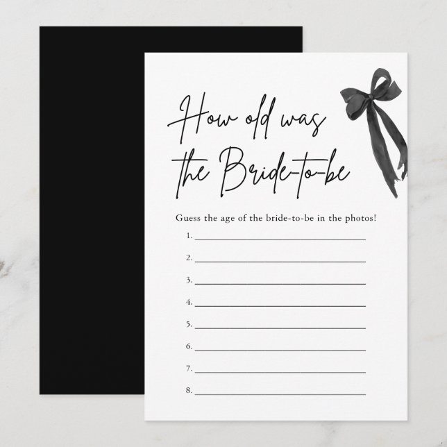 Black Bow How Old Was the Bride Bridal Shower Game Invitation (Front/Back)