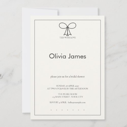 Black Bow Ivory Modern Bridal Shower Invitation