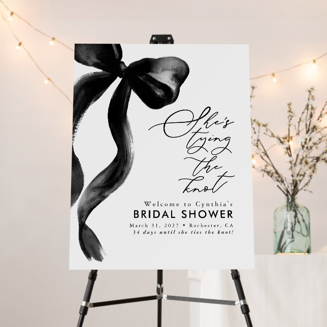 Black Bow Knot Bridal Shower Welcome Sign (In Situ (Stand))