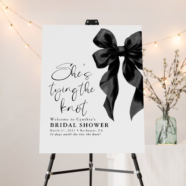 Black Bow Knot Bridal Shower Welcome Sign (In Situ (Stand))