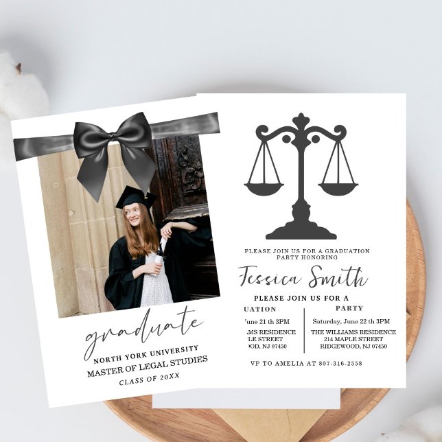 Black Bow Law University Graduation Party  Invitation (Creator Uploaded)