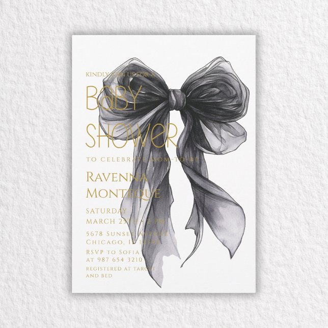 Black Bow Minimal Elegant Personalized Baby Shower Invitation (Creator Uploaded)