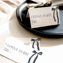 Black Bow Minimal Tying the Knot Gothic Place Card