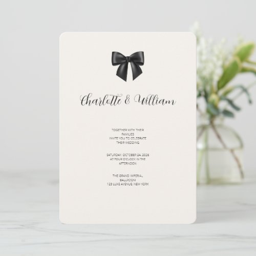 Black Bow Minimalist Wedding Invitation