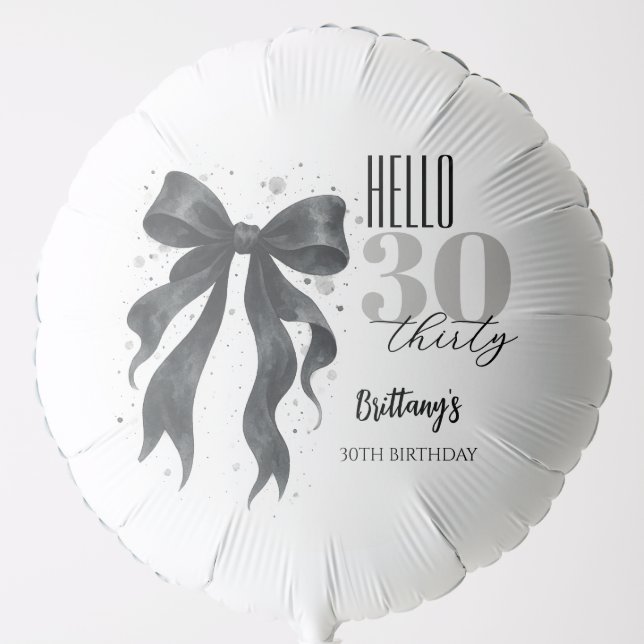 Black Bow Modern 30th Birthday  Balloon (Front)