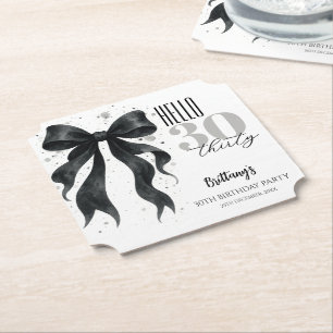 Black Bow Modern 30th Birthday Paper Coaster