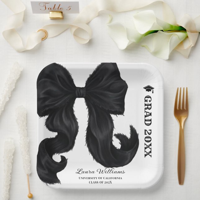 Black Bow Modern Graduation  Paper Plates (Wedding)