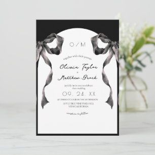 Black Bow Modern Watercolor Ribbon Wedding Invitation
