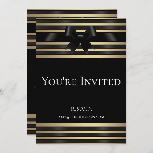 Black Bow Museum Gold Stripes Formal Invitation