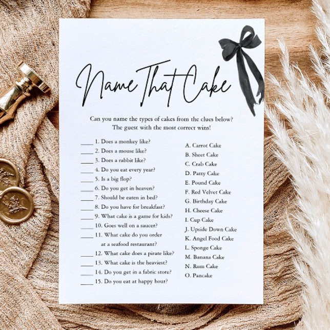 Black Bow Name That Cake Bridal Shower Game Invitation (Black Bow Name That Cake Bridal Shower Game)
