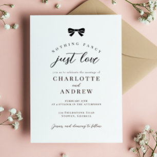 Black Bow Nothing Fancy Just Love Wedding Invitation