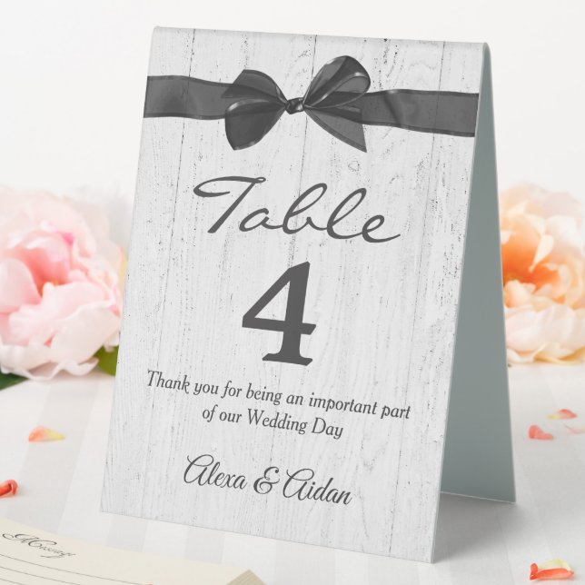 Black Bow On Barn Wood Table Tent (In SItu (Wedding))