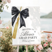 Black Bow on Tassel Graduation Party Welcome sign