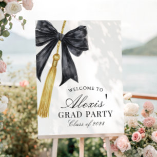 Black Bow on Tassel Graduation Party Welcome sign
