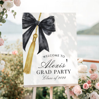 Black Bow on Tassel Graduation Party Welcome sign
