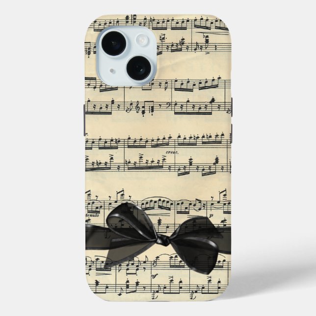 Black Bow On Vintage Sheet Music Case-Mate iPhone Case (Back)